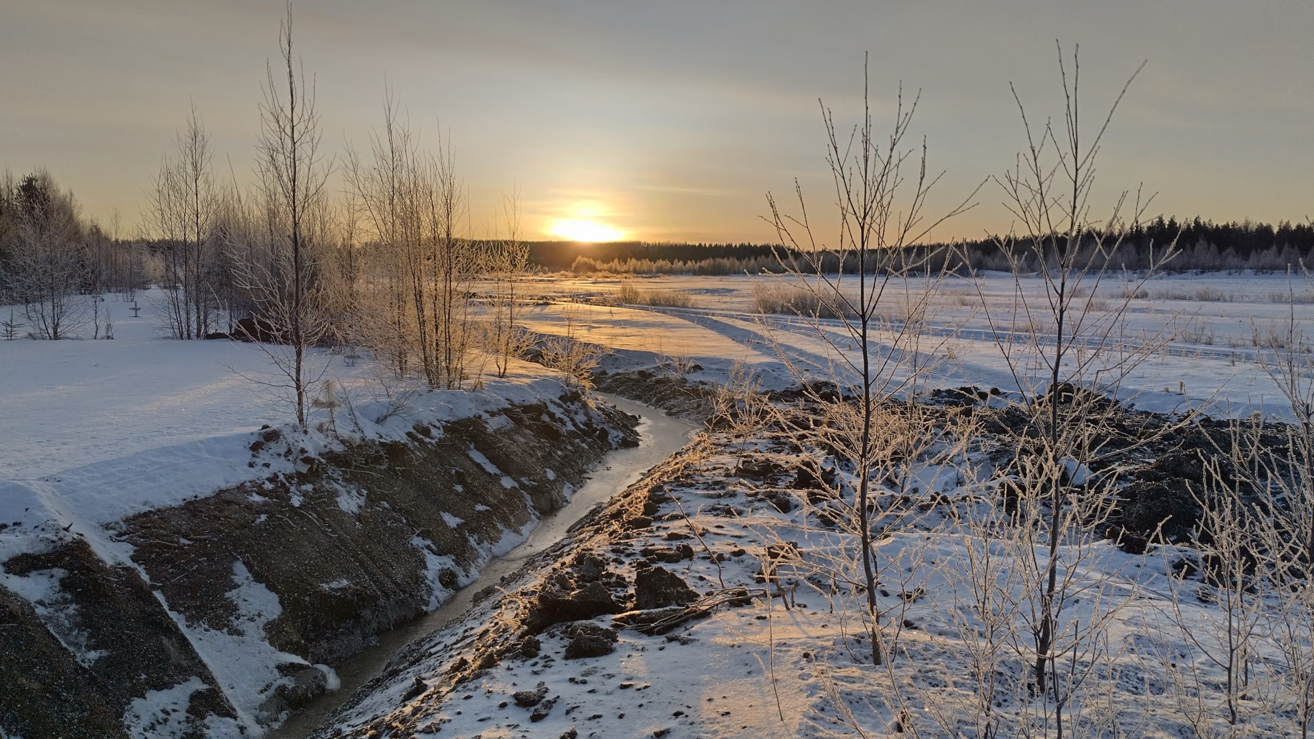 Talvinen kuva muokatusta maasta.